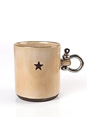 Metal Kulplu Kahve ve Çay Mug Bej Yıldızlı 270ml