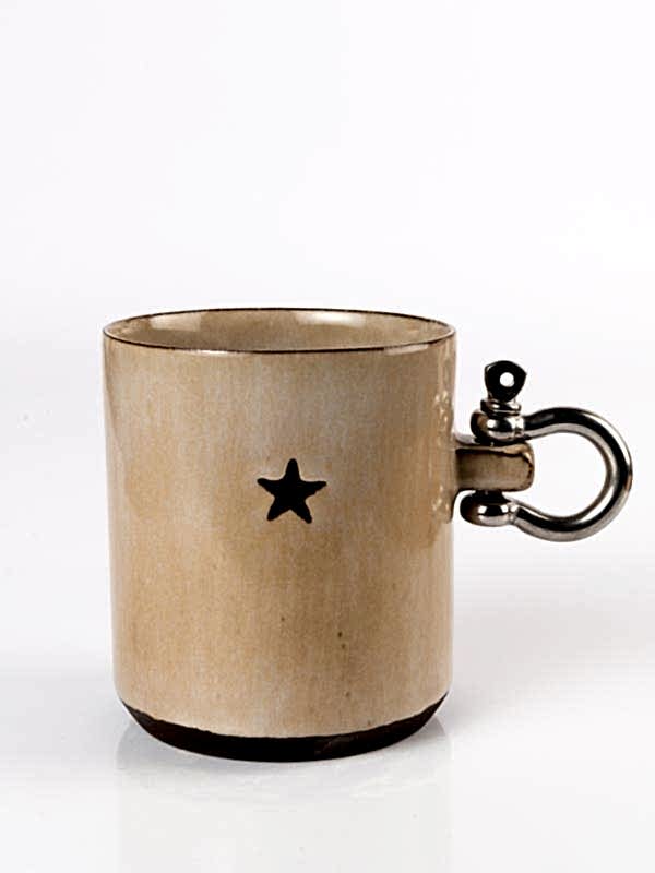 Metal Kulplu Kahve ve Çay Mug Bej Yıldızlı 270ml